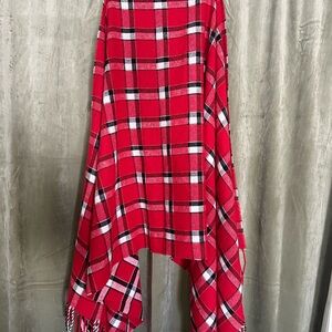NWT Marc by Marc Jacobs Red Plaid Fringed Knit Scarf Wrap 76” x 31”